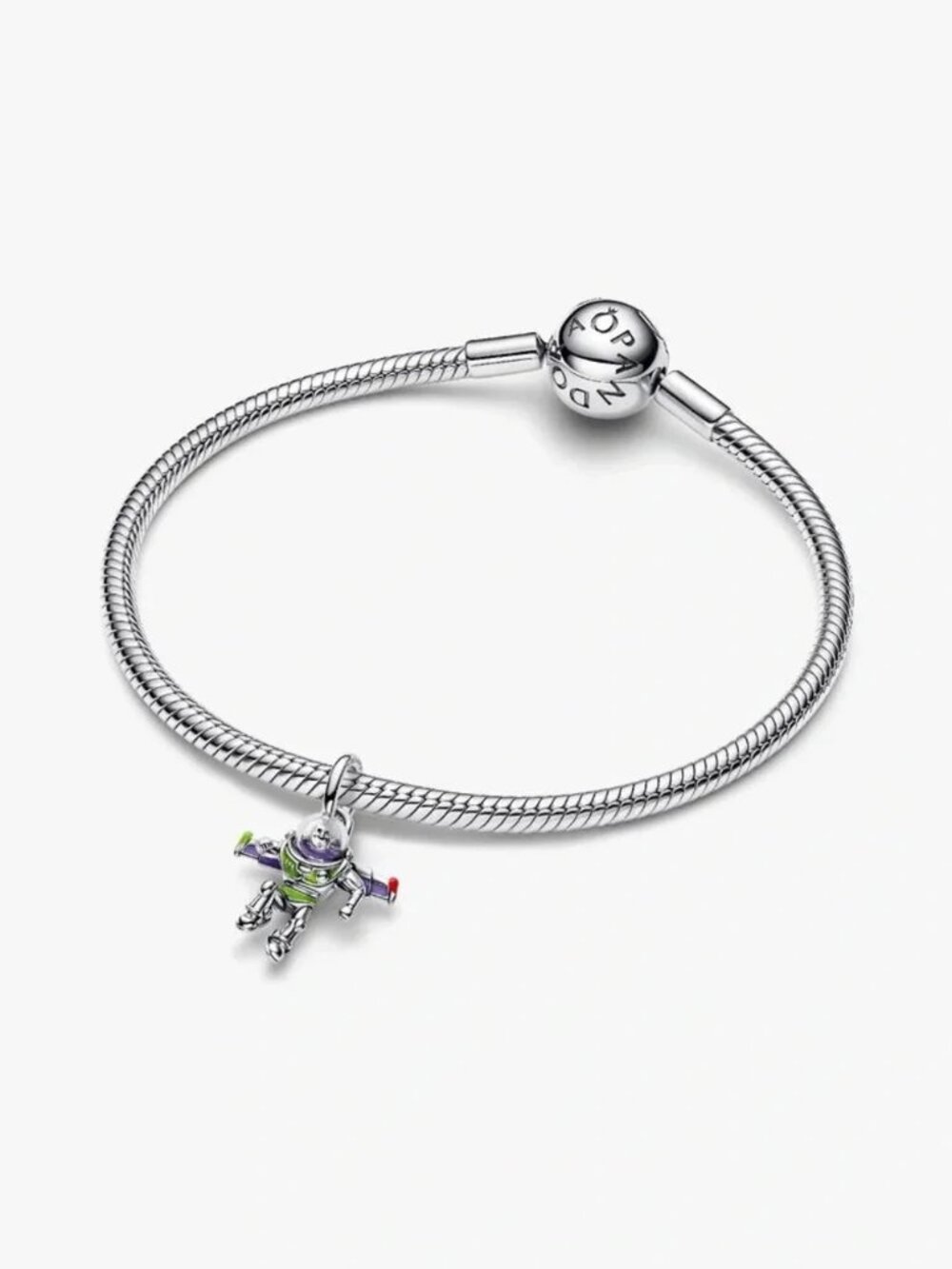 Pandora Silver Bracelet with Enamel Buzz Lightyear Charm in Purple and Green